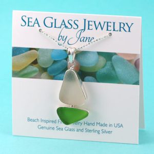 Sea Glass Necklace Sailboat Lime Green and White