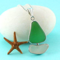 Pink and Green Sea Glass Sailboat Pendant