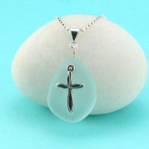 Awesome Aqua Sea Glass Pendant Cross Charm