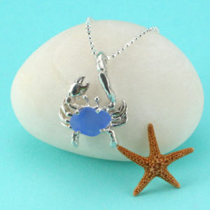 Cornflower Blue Sea Glass Crab Pendant