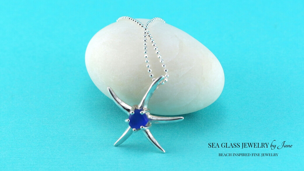 Cobalt Blue Sea Glass Starfish Pendant