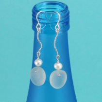 White Sea Glass Earrings with Pearls