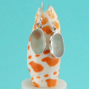 Aqua Oval Sea Glass Earrings Bezel Set