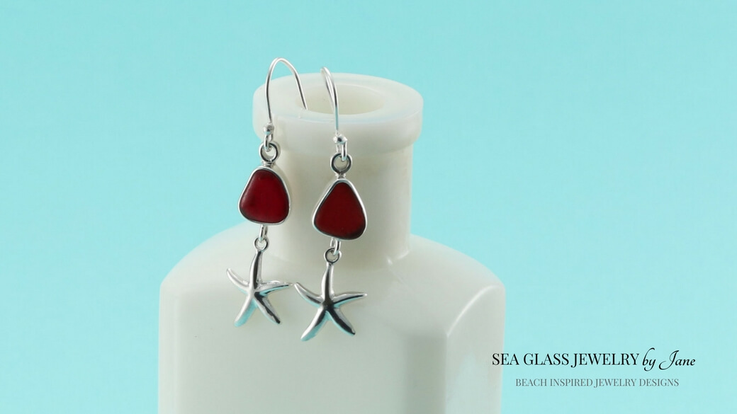 Red Sea Glass Stud Earrings | Bezel Set | Sterling Silver