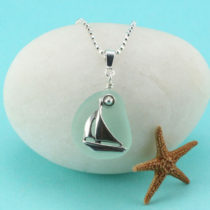 Sea Foam Sea Glass Pendant with Sailboat Charm