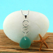Teal Sea Glass Pendant with Infinity Charm