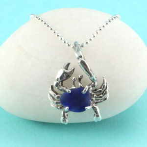 Cobalt Blue Sea Glass Crab Pendant