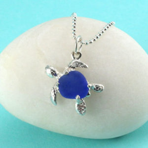 Cobalt Blue Sea Glass Turtle Pendant