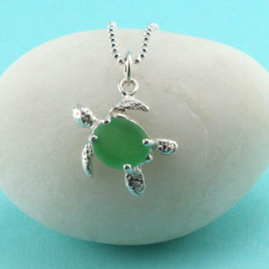 Green Sea Glass Turtle Pendant