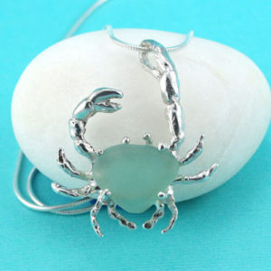 Large Sea Foam Green Sea Glass Crab Pendant