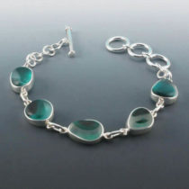Shades of Teal Sea Glass Bezel Bracelet