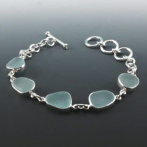 Aqua Sea Glass Bezel Set Bracelet
