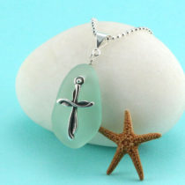 Splendid Sea Foam Pendant with Cross Charm