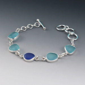 Aqua & Cobalt Blue Sea Glass Bracelet