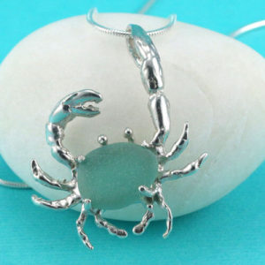Large Teal Sea Glass Crab Pendant