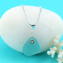 Small Aqua Sea Glass Pendant