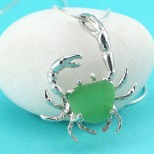 Large Lime Green Sea Glass Crab Pendant