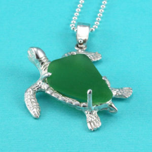 Giant Green Sea Glass Turtle Pendant