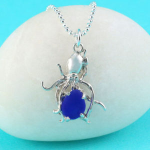 Cobalt Blue Sea Glass Octopus Pendant