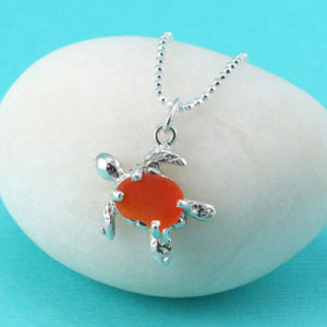 Rare Orange Sea Glass Turtle Pendant