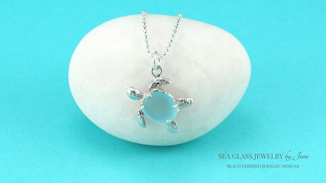 Seafoam seaglass pendant with sea turtle charm