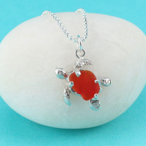 Bright Red Sea Glass Turtle Pendant