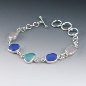 Aqua Cobalt Lavender Sea Glass Bracelet