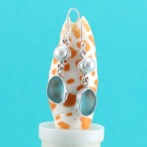 Deep Aqua Sea Glass Earrings with Pearls
