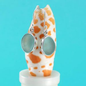 Bold Aqua Sea Glass Earrings Bezel Set