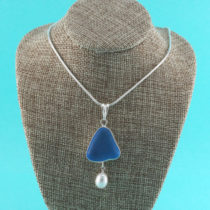 Rare Turquoise Sea Glass Pendant with Pearl