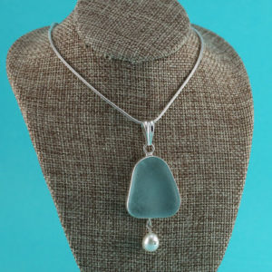 Alluring Aqua Sea Glass Pendant with Pearl