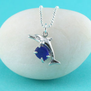 Cobalt Blue Sea Glass Dolphin Pendant