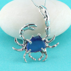 Large Blue Sea Glass Crab Pendant