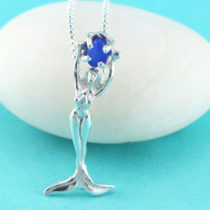 Sterling Silver Mermaid Pendant Cobalt Blue Sea Glass