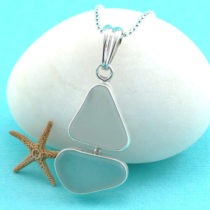 Light Aqua and White Sea Glass Sailboat Pendant