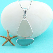 Aqua and White Sea Glass Sailboat Pendant