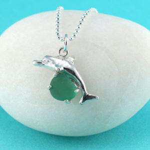 Teal Sea Glass Dolphin Pendant