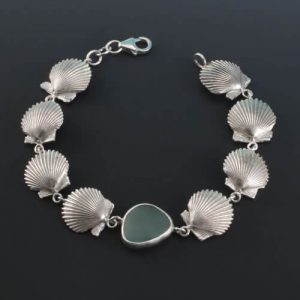 Sea Foam Sea Glass Scallop Shell Bracelet