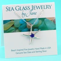 Starfish Pendant with Cobalt Blue Sea Glass