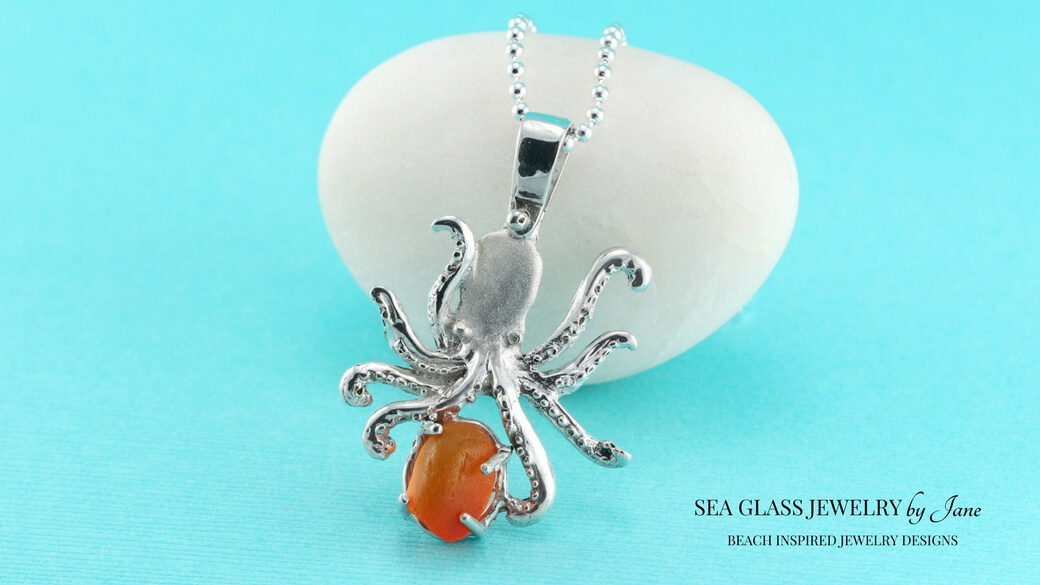 Large Orange Sea Glass Octopus Pendant | Only 1 Available ...