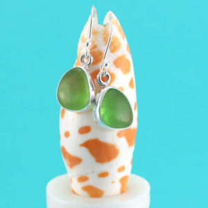 Lively Lime Green Sea Glass Bezel Set Earrings