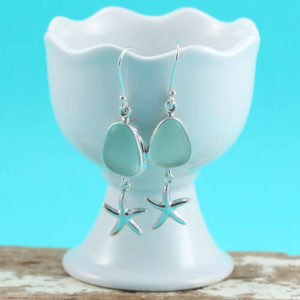 Soft Green Sea Glass Earrings with Starfish Dangles