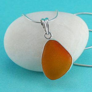 Rare Orange Sea Glass Bezel Set Pendant