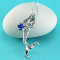 Large Mermaid Pendant with Cobalt Blue Sea Glass