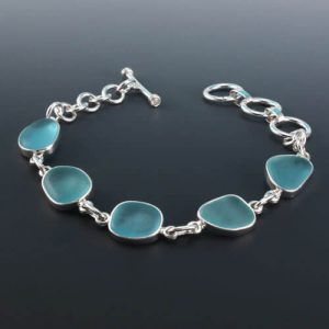 Deep Aqua Sea Glass Bezel Bracelet