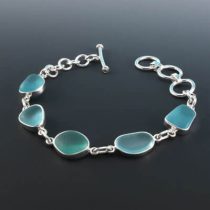 Dramatic Aqua Sea Glass Bezel Set Bracelet