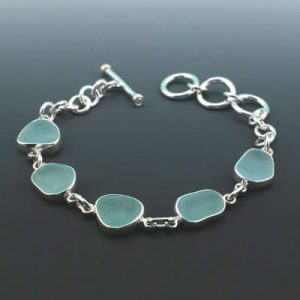 Amazing Aqua Sea Glass Bezel Set Bracelet