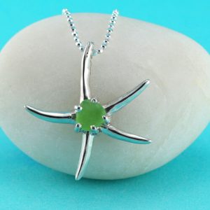 Starfish Pendant with Lime Green Sea Glass