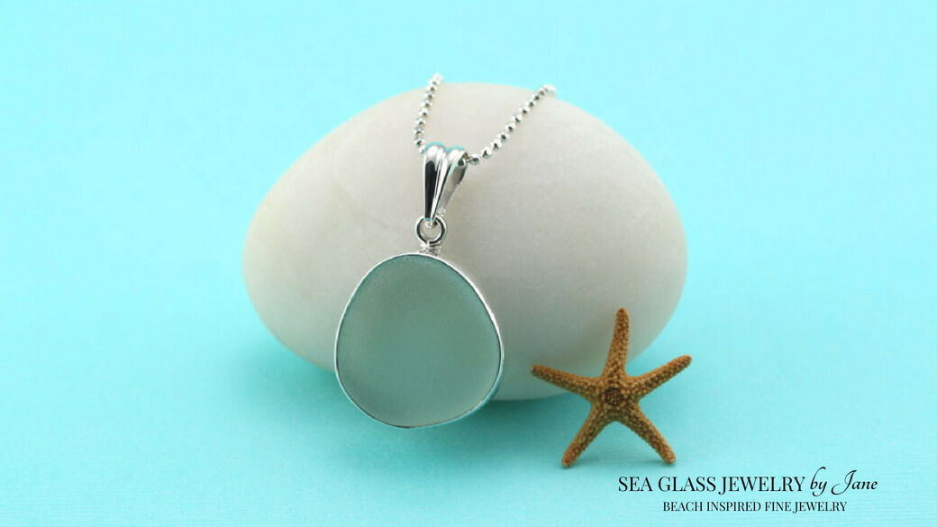  Popular Sea Foam Green Sea Glass Charm Necklace with