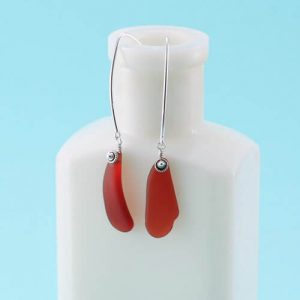 Long & Lovely Bright Red Sea Glass Earrings